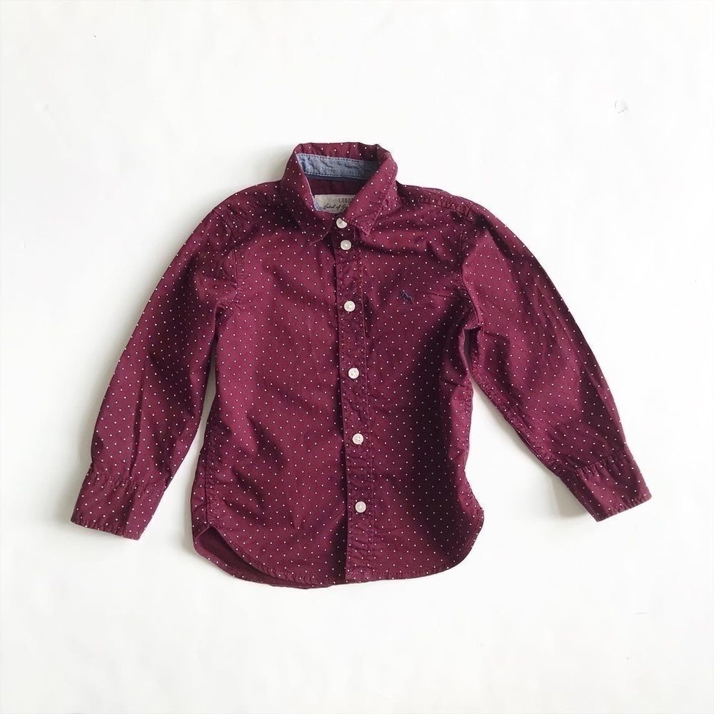 H&M maroon dot button down shirt EUC 1.5-2Y